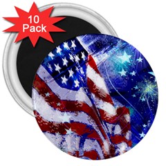 American Flag Red White Blue Fireworks Stars Independence Day 3  Magnets (10 Pack)  by Sapixe