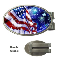 American Flag Red White Blue Fireworks Stars Independence Day Money Clips (oval)  by Sapixe