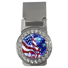 American Flag Red White Blue Fireworks Stars Independence Day Money Clips (cz)  by Sapixe