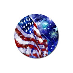 American Flag Red White Blue Fireworks Stars Independence Day Magnet 3  (round) by Sapixe