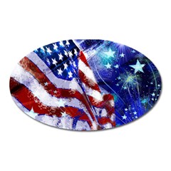 American Flag Red White Blue Fireworks Stars Independence Day Oval Magnet by Sapixe