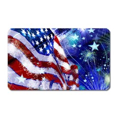 American Flag Red White Blue Fireworks Stars Independence Day Magnet (rectangular) by Sapixe