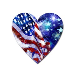 American Flag Red White Blue Fireworks Stars Independence Day Heart Magnet by Sapixe