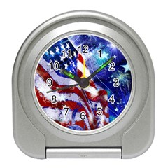 American Flag Red White Blue Fireworks Stars Independence Day Travel Alarm Clocks by Sapixe