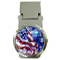 American Flag Red White Blue Fireworks Stars Independence Day Money Clip Watches by Sapixe