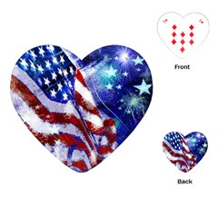 American Flag Red White Blue Fireworks Stars Independence Day Playing Cards (heart)  by Sapixe