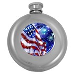 American Flag Red White Blue Fireworks Stars Independence Day Round Hip Flask (5 oz) Front