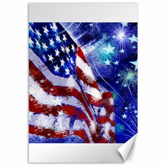 American Flag Red White Blue Fireworks Stars Independence Day Canvas 12  X 18   by Sapixe