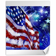 American Flag Red White Blue Fireworks Stars Independence Day Canvas 16  X 20   by Sapixe