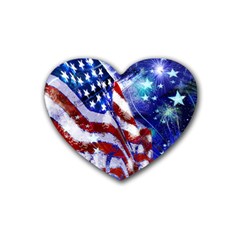 American Flag Red White Blue Fireworks Stars Independence Day Heart Coaster (4 Pack)  by Sapixe