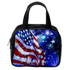 American Flag Red White Blue Fireworks Stars Independence Day Classic Handbags (one Side) by Sapixe