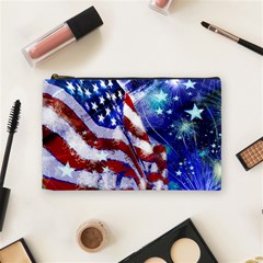 American Flag Red White Blue Fireworks Stars Independence Day Cosmetic Bag (medium)  by Sapixe