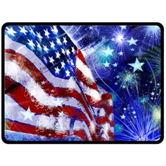 American Flag Red White Blue Fireworks Stars Independence Day Fleece Blanket (large)  by Sapixe