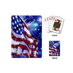 American Flag Red White Blue Fireworks Stars Independence Day Playing Cards (mini)  by Sapixe