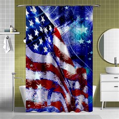 American Flag Red White Blue Fireworks Stars Independence Day Shower Curtain 48  X 72  (small)  by Sapixe