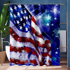 American Flag Red White Blue Fireworks Stars Independence Day Shower Curtain 60  X 72  (medium)  by Sapixe