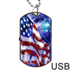 American Flag Red White Blue Fireworks Stars Independence Day Dog Tag Usb Flash (one Side) by Sapixe