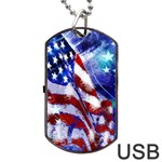 American Flag Red White Blue Fireworks Stars Independence Day Dog Tag USB Flash (One Side) Front