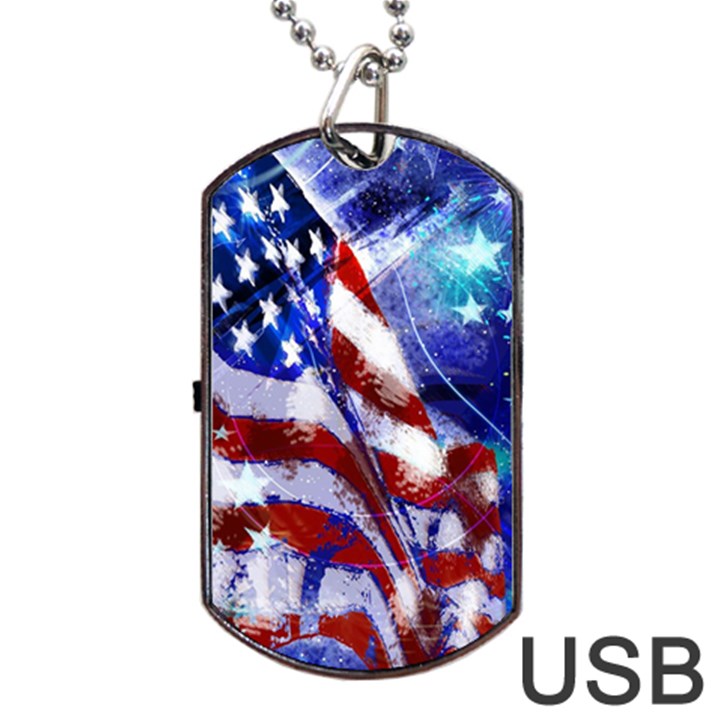 American Flag Red White Blue Fireworks Stars Independence Day Dog Tag USB Flash (One Side)