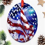 American Flag Red White Blue Fireworks Stars Independence Day Ornament (Oval Filigree) Front