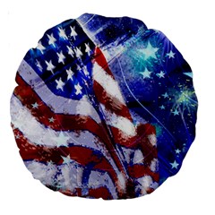 American Flag Red White Blue Fireworks Stars Independence Day Large 18  Premium Round Cushions by Sapixe