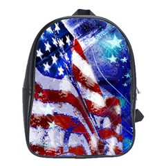 American Flag Red White Blue Fireworks Stars Independence Day School Bag (xl) by Sapixe