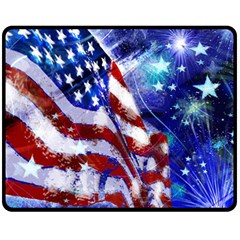 American Flag Red White Blue Fireworks Stars Independence Day Double Sided Fleece Blanket (medium)  by Sapixe