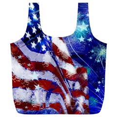 American Flag Red White Blue Fireworks Stars Independence Day Full Print Recycle Bags (l)  by Sapixe