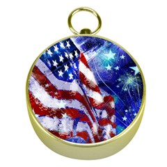 American Flag Red White Blue Fireworks Stars Independence Day Gold Compasses by Sapixe