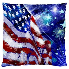 American Flag Red White Blue Fireworks Stars Independence Day Standard Flano Cushion Case (one Side) by Sapixe