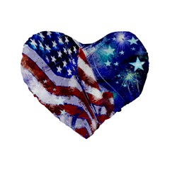 American Flag Red White Blue Fireworks Stars Independence Day Standard 16  Premium Flano Heart Shape Cushions