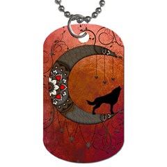 Black Wolf On Decorative Steampunk Moon Dog Tag (two Sides) by FantasyWorld7