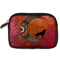 Black Wolf On Decorative Steampunk Moon Digital Camera Cases by FantasyWorld7