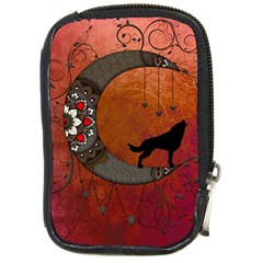 Black Wolf On Decorative Steampunk Moon Compact Camera Cases by FantasyWorld7