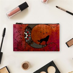 Black Wolf On Decorative Steampunk Moon Cosmetic Bag (small)  by FantasyWorld7