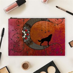 Black Wolf On Decorative Steampunk Moon Cosmetic Bag (large)  by FantasyWorld7