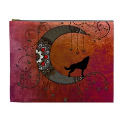 Black Wolf On Decorative Steampunk Moon Cosmetic Bag (xl)