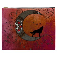 Black Wolf On Decorative Steampunk Moon Cosmetic Bag (xxxl)  by FantasyWorld7