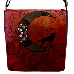 Black Wolf On Decorative Steampunk Moon Flap Messenger Bag (s) by FantasyWorld7