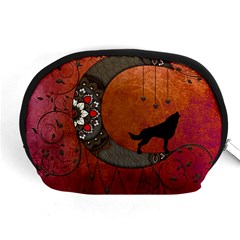 Black Wolf On Decorative Steampunk Moon Accessory Pouches (medium)  by FantasyWorld7