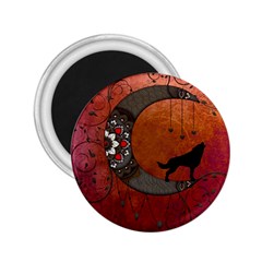 Black Wolf On Decorative Steampunk Moon 2 25  Magnets by FantasyWorld7