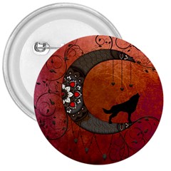 Black Wolf On Decorative Steampunk Moon 3  Buttons by FantasyWorld7