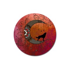 Black Wolf On Decorative Steampunk Moon Magnet 3  (round) by FantasyWorld7