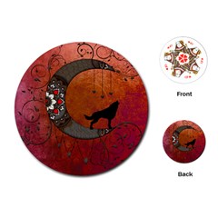 Black Wolf On Decorative Steampunk Moon Playing Cards (round)  by FantasyWorld7