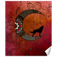 Black Wolf On Decorative Steampunk Moon Canvas 8  X 10  by FantasyWorld7