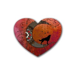 Black Wolf On Decorative Steampunk Moon Heart Coaster (4 Pack)  by FantasyWorld7