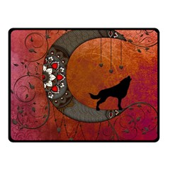 Black Wolf On Decorative Steampunk Moon Fleece Blanket (small) by FantasyWorld7