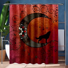 Black Wolf On Decorative Steampunk Moon Shower Curtain 60  X 72  (medium) 