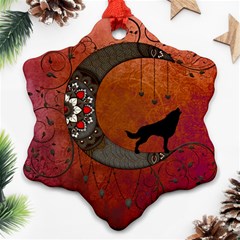 Black Wolf On Decorative Steampunk Moon Ornament (snowflake) by FantasyWorld7