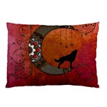 Black Wolf On Decorative Steampunk Moon Pillow Case (Two Sides) Front